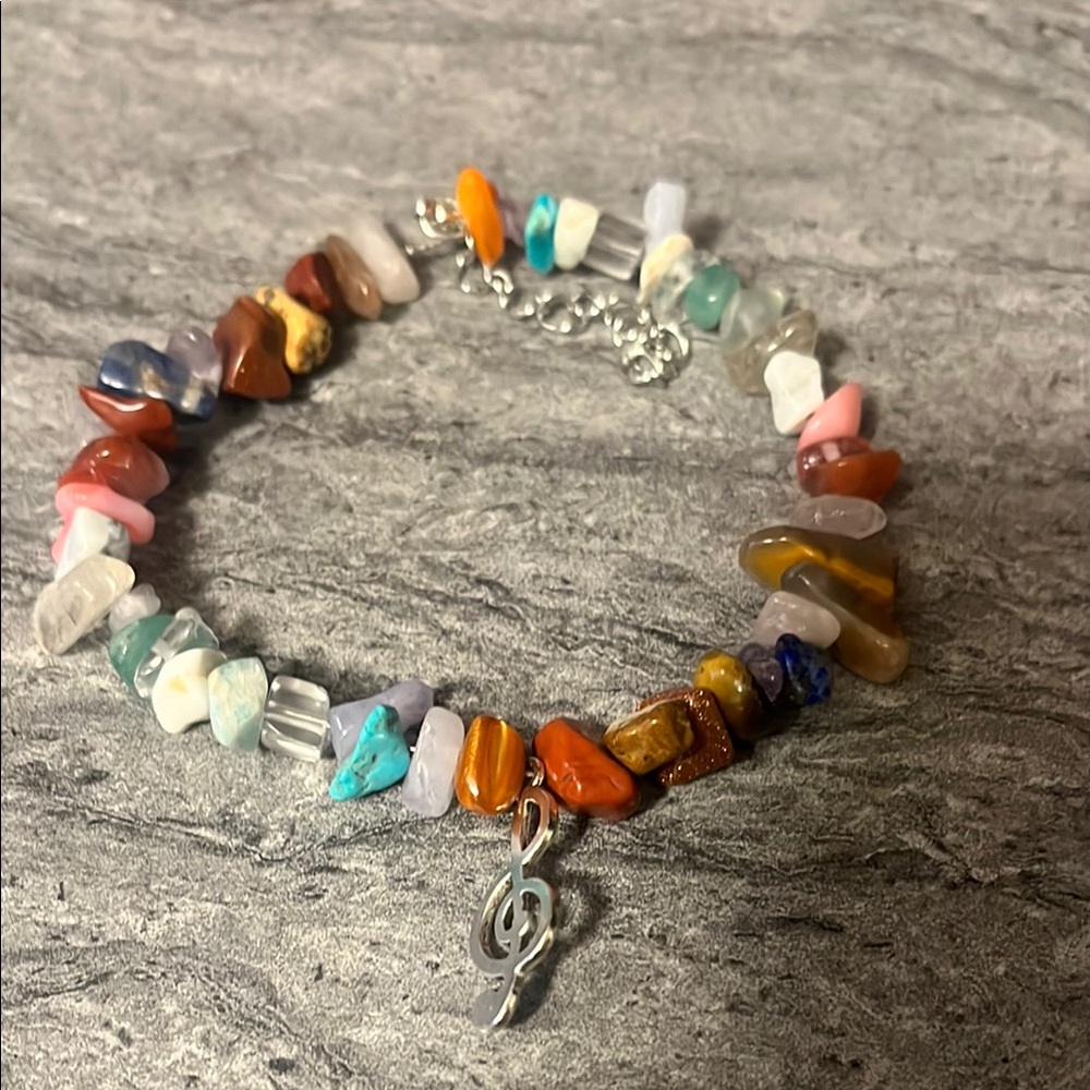 Multicolor Gemstone Bracelet with Silver Charm